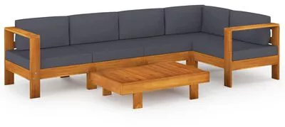 vidaXL 6-tlg. Garten-Lounge-Set mit Dunkelgrauen Auflagen Akazienholz | vidaXL.de