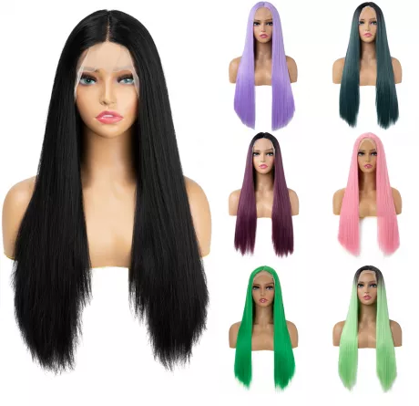 Peruca dianteira do laço sintético para as mulheres branco rosa vermelho azul roxo verde t parte longa seda reta natural cosplay loira perucas| | - AliExpress