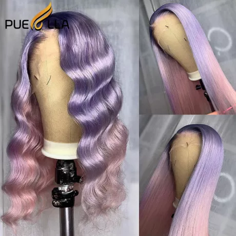 Ombre luz roxo rosa reta peruca dianteira do laço brasileiro 13x6 solta onda profunda frontal peruca colorida perucas de cabelo humano para mulher|Apliques com cabelo humano| - AliExpress