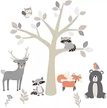 Little Deco DL524 Sticker Animals on the Tree Size 38 x 45 cm (W x H) Owl Deer Raccoon Squirrel Wall Sticker Children's Room Decoration : Amazon.de: Baby Products