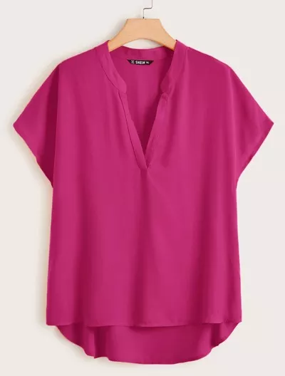 SHEIN Rosa Quente Alto Baixo Simples ocasional Blusa de Tamanho Grande | SHEIN Brasil