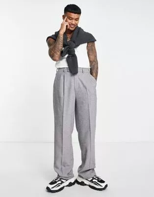 ASOS DESIGN – Weite, elegante Hose aus Wollmischung in Grau mit Noppenstruktur | ASOS
