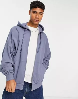 ASOS DESIGN – Super-Oversize-Kapuzenjacke in verwaschenem Blau mit Reißverschluss | ASOS