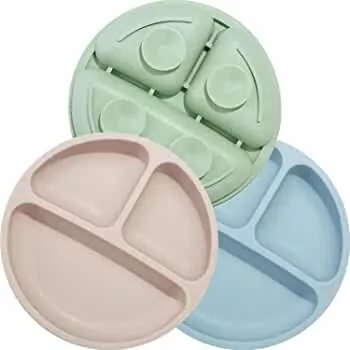 PandaEar Silicone Baby Plate Non-Slip Children's Placemat with Suction Cups - Divided Stable Baby Plate Toddler Plate - BPA Free - Pack of 3 - Dishwasher and Microwave Safe : Amazon.de: Baby Products