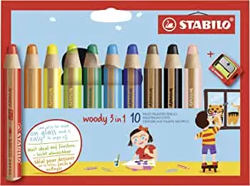 Buntstift, Wasserfarbe & Wachsmalkreide - STABILO woody 3 in 1 - 10er Pack mit Spitzer - mit 10 verschiedenen Farben : Amazon.de: Bürobedarf & Schreibwaren