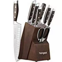 homgeek Messerblock Set, Profi Messerset mit Ergonomischer Griff aus Pakka-Holz, Extra Scharf deutschem Edelstahl 1.4116 Kochmesser Set mit Holzblock, 8-teiliges