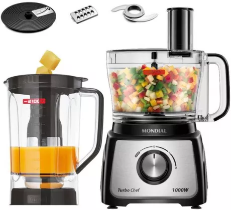 Multiprocessador de Alimentos Mondial Preto - Turbo Chef MPN-01-B 5 Funções 1000W - Processador / Multiprocessador de Alimentos - Magazine Luiza