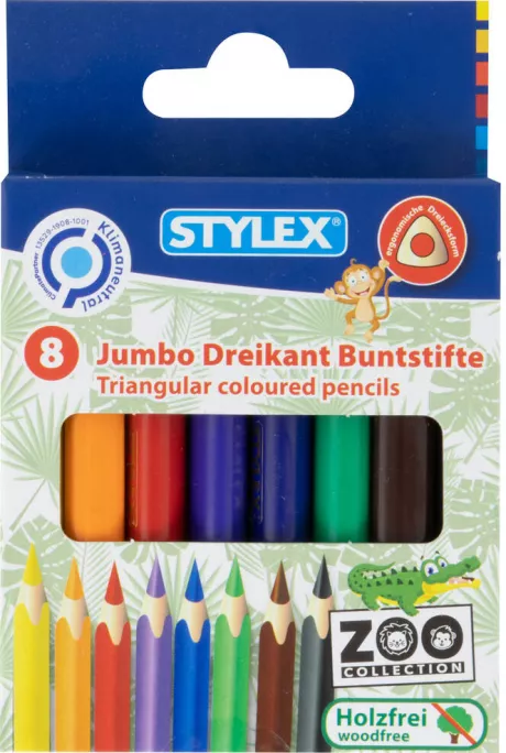 8 Buntstifte, Dreikant, Jumbo, Zoo (25094), STYLEX | Schule - Stylex