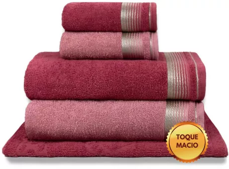 Jogo de Toalhas Gigante 5 Peças 400g 100% Algodão Sublime Terracota + Rosa Crochê