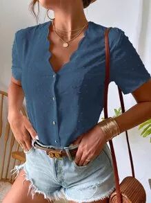 SHEIN VCAY Tops Ponto suíço Guarnição de Vieira | SHEIN Brasil