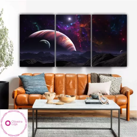 Quadro Decorativo Espaço Planeta Estrelas Galáxia 5 pcs