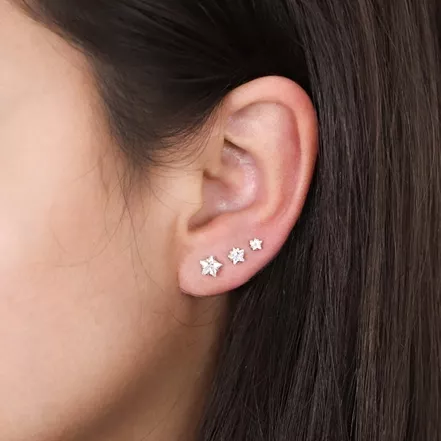 Kit 3 Brincos Prata 925 Estrelas Zircônia