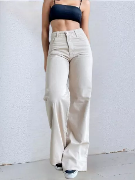 Calça Wide Leg Pantalona Jeans Feminina Cintura Alta Levanta Bumbum