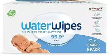 WaterWipes Original plastikfreie Feuchttücher für Babys und Kleinkinder 540 Stück (9 Packungen), hergestellt aus 99,9 % Wasser und unparfümiert für empfindliche Haut : Amazon.de: Baby