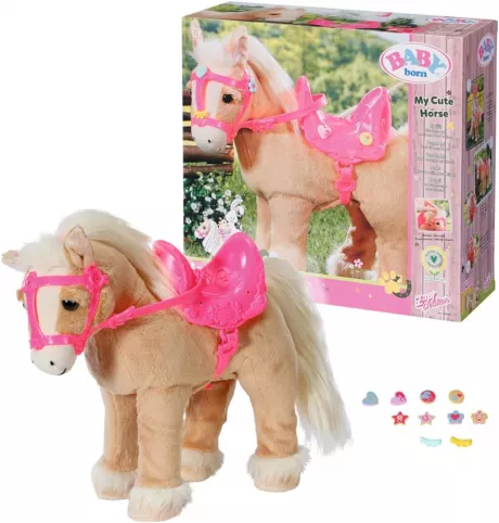 BABY born, Puppenpferd, BABY born My Cute Horse, interaktives Pferd mit Lauf-und Soundfunktion, Plüsch, rosa Sattel und Zaumzeug sowie Pins zum Dekorieren, 831168, Zapf Creation: Amazon.de: Spielzeug