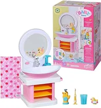 Zapf Creation 832707 BABY born Bath Waschtisch- interaktiver Puppenwaschtisch mit Licht- und Soundfunktion, Zahnbürste, Zahnputzbecher, Seifenspender, Entenstöpsel und Handtuch.: Amazon.de: Spielzeug