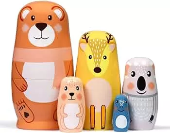 HYCLES Russische Matroschka für Kinder 5 Stück - Tiere Hunde Matroschka Holz Spielzeug ab 3 Jahre Geschenk Bär: Amazon.de: Spielzeug