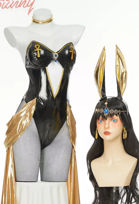 Women Anubis Derivative Sexy Costume - Black Bunny Girl Bodysuit and Bracelets with Headband and Tights | Top Quality Lingerie for Sale