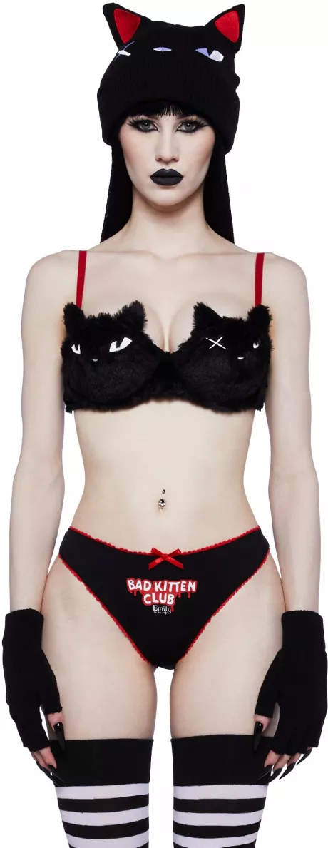 Dolls Kill x Emily The Strange Miles Mystery Bra And Panties Lingerie Set - Black