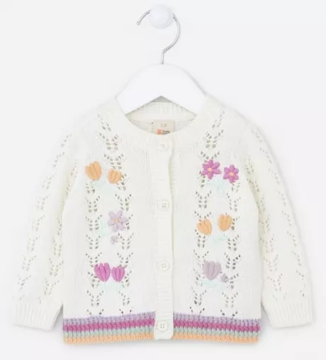 Cardigan Infantil com Bordado Tulipas - Tam 0 a 18 meses Branco Neve - Renner