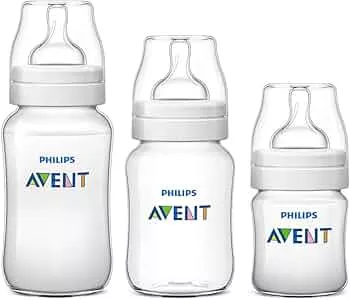 AVENT Kit 3 Mamadeiras Clássica Anticólica 125/260/330ml, Transparente | Amazon.com.br