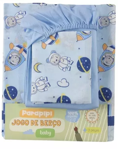 Jogo De Berço 3 Peças Lençol De Elástico Viral Fronha Azul | MercadoLivre