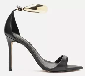 Sandália Preta Couro Salto Fino Metal Silvia Braz | Arezzo - 33