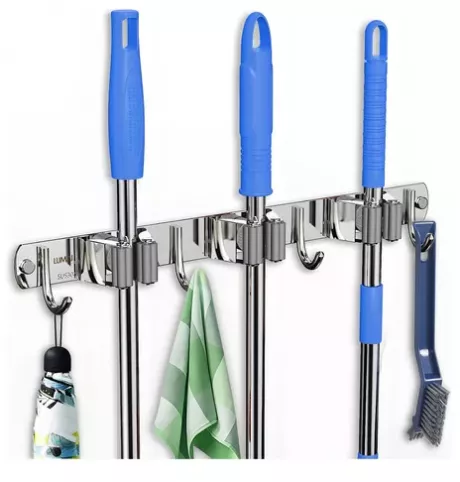 Lumai suporte pendurar vassoura pendurador inox mop rodo pá organizador 7 acessórios aço inoxidavel 304 interno externo | Frete grátis