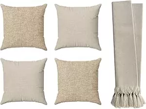 Kit 4 Capas De Almofadas Decorativas 45x45 Luxo + Manta Sofá E Cama Bege Cru (Liso bege cru) | Amazon.com.br