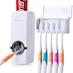 Suporte Para 5 Escovas De Dente Com Dispenser Automático Para Pasta De Dente Creme Dental fixação Com Fita Adesiva Praticidade Higiene Bucal Banheiro Família Premium | Amazon.com.br