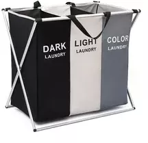 Cesto De Roupa Suja Organizador 3 Divisórias Dobrável Cor Cinza/branco/preto | MercadoLivre
