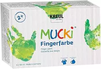 KREUL 2316 - Mucki leuchtkräftige Fingerfarbe, 6 x 150 ml in gelb, rot, blau, grün, weiß und schwarz, parabenfrei, glutenfrei, laktosefrei und vegan, auswaschbar, vermalbar mit Pinsel und Fingern: Amazon.de: Spielzeug