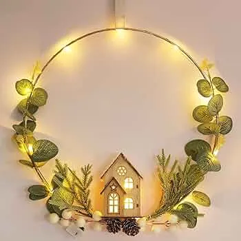 Fensterdeko LED Dekoring mit Holzhaus,