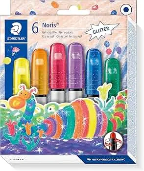 STAEDTLER Noris Club 2390M C6 Gelmalstifte, 6 Stück im Set, Glitter-Farben, perfekt für kleine Kinderhände, superweich und farbintensiv, auch ideal für `Fensterglas : Amazon.de: Bürobedarf & Schreibwaren