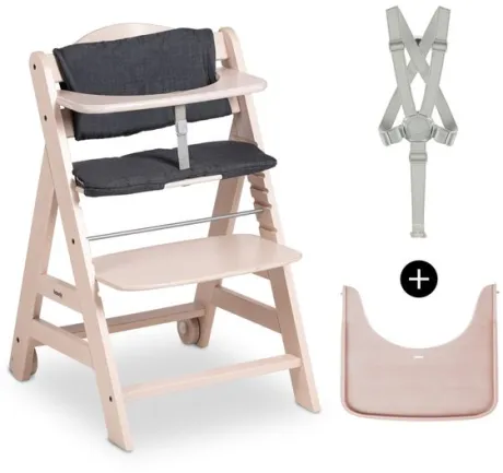 Hauck - Hochstuhl Beta Plus inkl. Essbrett, Sitzkissen und Rollen - Whitewashed - Babyartikel.de