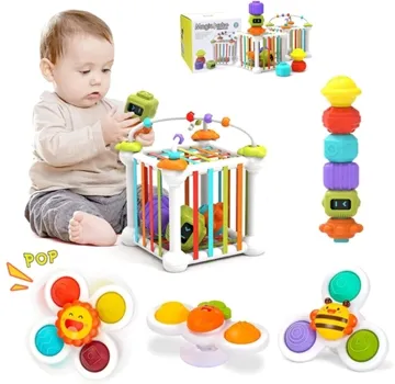 Brinquedo Montessori para bebês, cubos sensoriais com ventosas giratórias, brinquedo educativo.