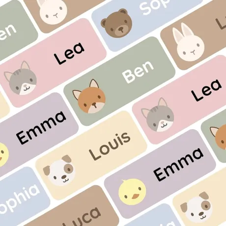 Klebekerlchen® Namensaufkleber für Kinder (60 Stück), Kleidung & Gegenstände Namensschilder personalisiert und waschmaschinenfest, Schule und Kindergarten - Babytiere : Amazon.de: Bürobedarf & Schreibwaren