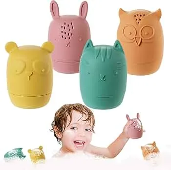 HOTUT Badewannenspielzeug,4 Stück Silikon Badewannen Spielzeug,BPA-Free Wasserspielzeug Baby,Süße Bade Spritztiere,Badetiere für Babys und Kleinkinder: Amazon.de: Spielzeug