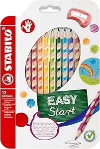 STABILO - Ergonomischer Buntstift für Rechtshänder - EASYcolors - 12er Pack mit Spitzer - mit 12 verschiedenen Farben