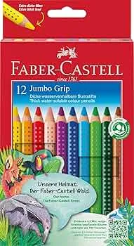 Faber-Castell 110912 Jumbo Grip Buntstifte für Kinder, 12er-Jumbo-Buntstifte-Set, Malstifte mit Grip und dreieckigem Schaft, wasserlöslichen Pigmenten, leicht auswaschbar und bruchsicher, Schulsachen : Amazon.de: Bürobedarf & Schreibwaren
