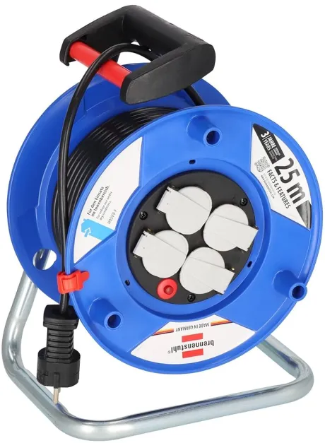 Brennenstuhl Garant Kabeltrommel (Indoor-Kabeltrommel 25m, aus Spezialkunststoff, für den Einsatz im Innenbereich, 4 Schutzkontakt-Steckdosen mit selbstschließenden Deckeln, Made in Germany)