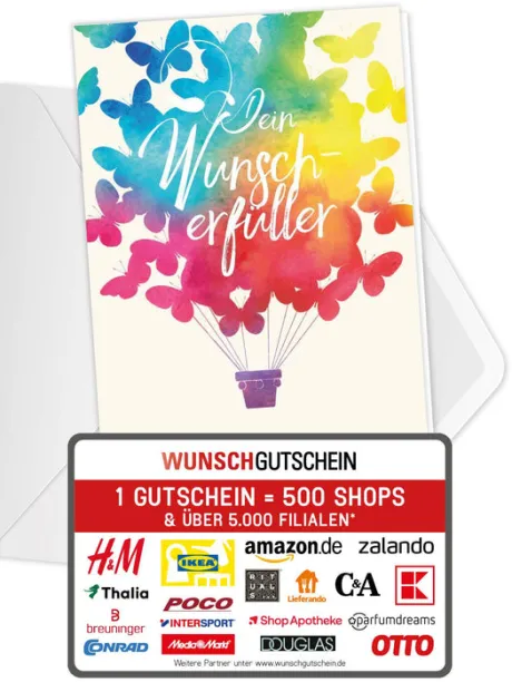 Geschenkgutschein ✔️ Jetzt online kaufen | Wunschgutschein – Wunschgutschein Deutschland - für über 500 Shops (ab 15 EUR)