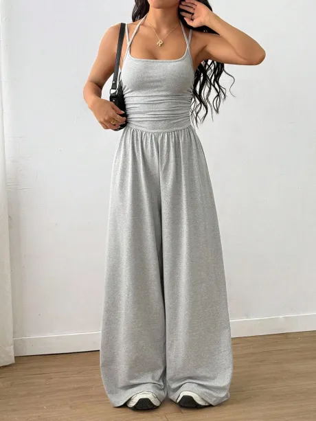 Flirla Macacão Casual Feminino com Pregas e Perna Reta Solta, Primavera/Verão. R$111,51