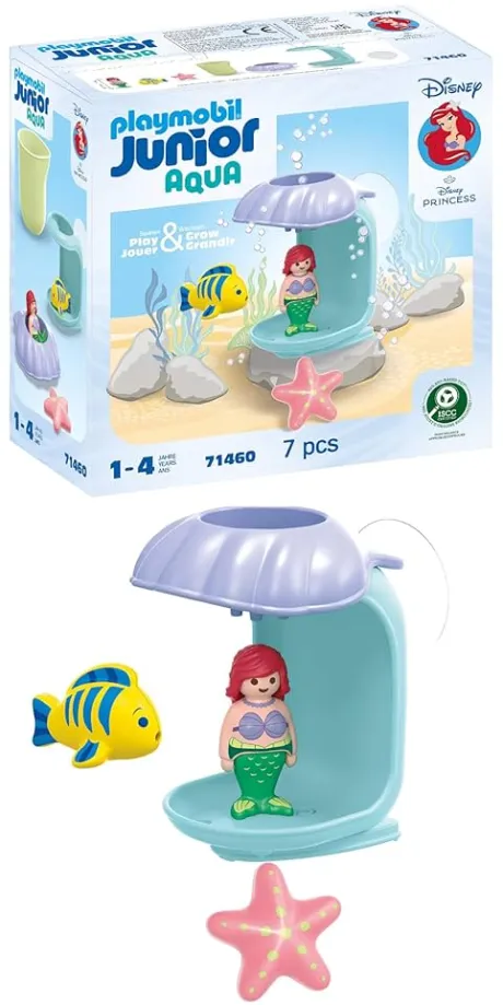 PLAYMOBIL JUNIOR | Disney | Arielles Muscheldusche | lustiger Badespaß mit Arielle und Fisch | nachhaltiges Spielzeug aus biobasierten Kunststoffen | für Kinder ab 1 Jahr | 71460: Amazon.de: Spielzeug