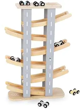 Mamabrum, Holzbahn – Rutsche für Autos – 6 Etagen, 6-stöckige Bahn, 6 kleine Bunte Autos, für Kinder ab 18 Monaten Holz murmelbahn Auto rennbahn Kinder: Amazon.de: Spielzeug