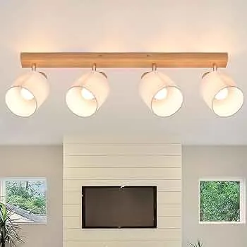 Glitzerlife Deckenstrahler 4 Flammig Deckenlampe Wohnzimmer - Holz Deckenleuchte Modern Deckenspot E14 Schwenkbar 350° MAX.25W küchenlampe Stoffschirm für Schlafzimmer Küche Flur (ohne Leuchtmittel) : Amazon.de: Beleuchtung
