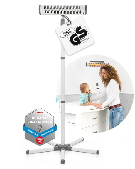 Reer Wickeltischstrahler EasyHeat Flex, Heizstrahler mit Standfuß, Wärmelampe fürs Baby, kompaktes Design, 1 Stück (1er Pack), 230V/500W, weiß : Amazon.de: Baby