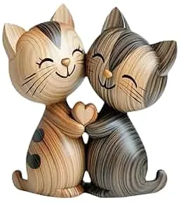 Cute Cat Decoration - Wooden Decoration Couple Cats for the Desk Animal Decoration for Table Books Pet Lovers Living Room Hallway Birthday Christmas Gift Idea : Amazon.de: Home & Kitchen