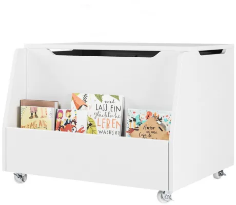 HOMECHO Spielzeugtruhe, mit Deckel, Sitzbank mit Stauraum auf Rädern Holz Weiß