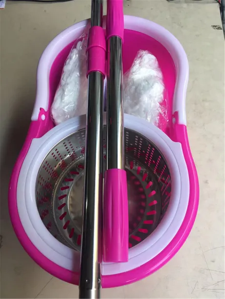 Balde rosa Rotatório Centrifuga de INOX Esfregão + 2 Refis